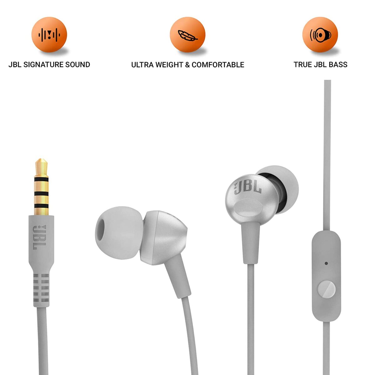 JBL C200SI in-Ear Premium Headphones with Mic (Ice Gray) - Image 4