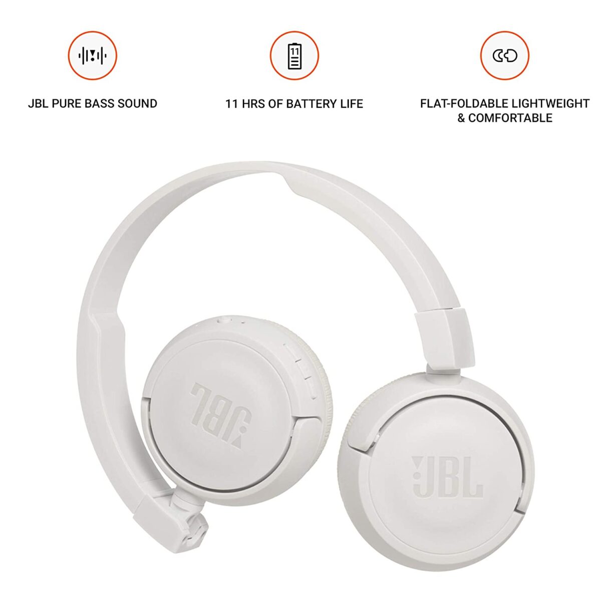 JBL T460BT Extra Bass Wireless On-Ear Headphones (White) - Image 5