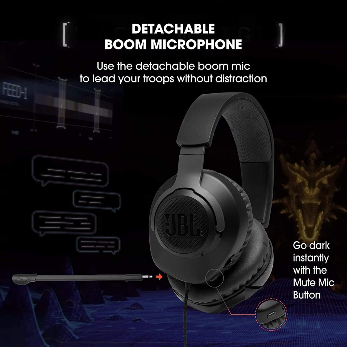 JBL Quantum 100 Wired Over-Ear Gaming Headset (Black) - Image 6