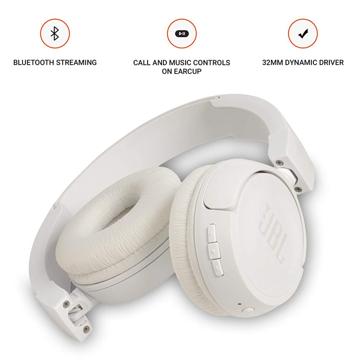 JBL T460BT Extra Bass Wireless On-Ear Headphones (White) - Image 4