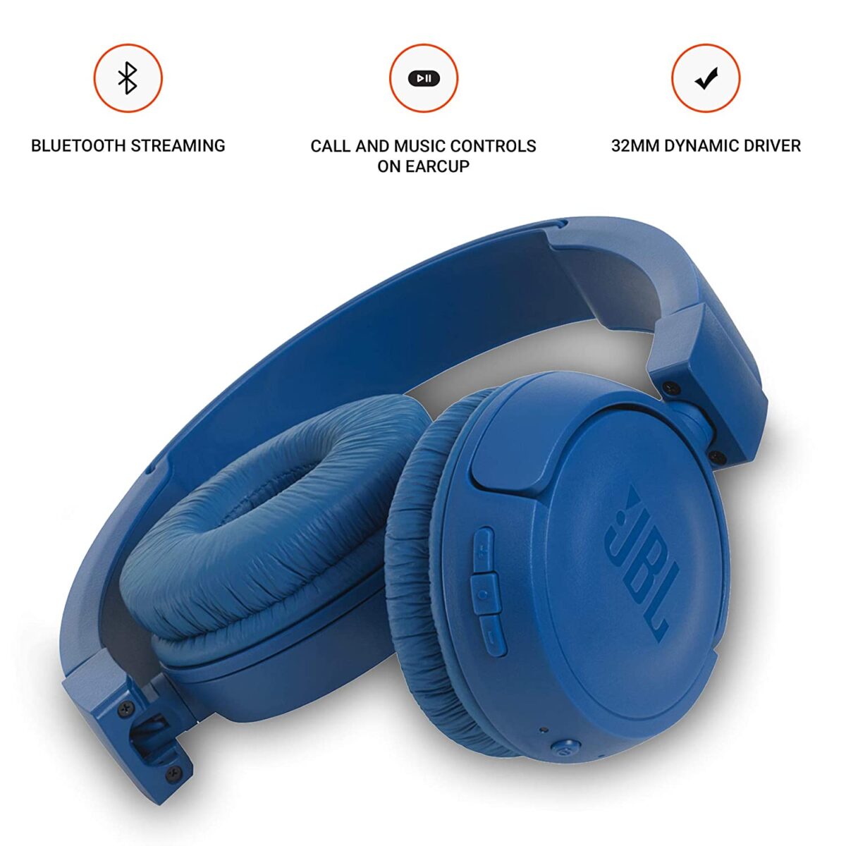JBL T460BT Extra Bass Wireless On-Ear Headphones (Blue) - Image 4