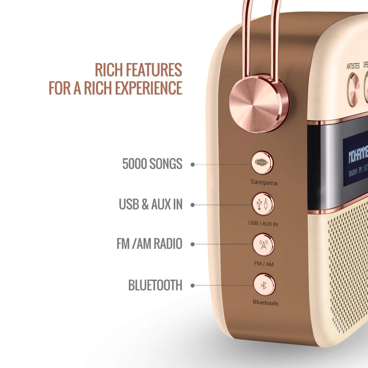 Saregama Carvaan Portable Music Player (Champagne Gold) - Image 5