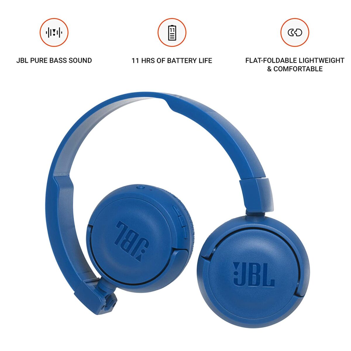 JBL T460BT Extra Bass Wireless On-Ear Headphones (Blue) - Image 5