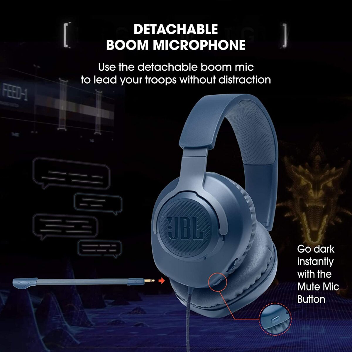 JBL Quantum 100 Wired Over-Ear Gaming Headset (Blue) - Image 3