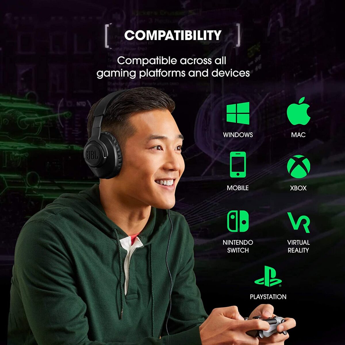 JBL Quantum 100 Wired Over-Ear Gaming Headset (Black) - Image 5