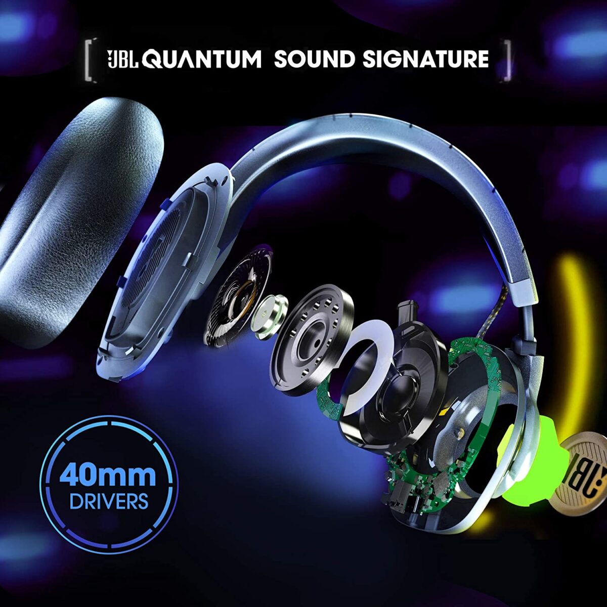 JBL Quantum 100 Wired Over-Ear Gaming Headset (Blue) - Image 2