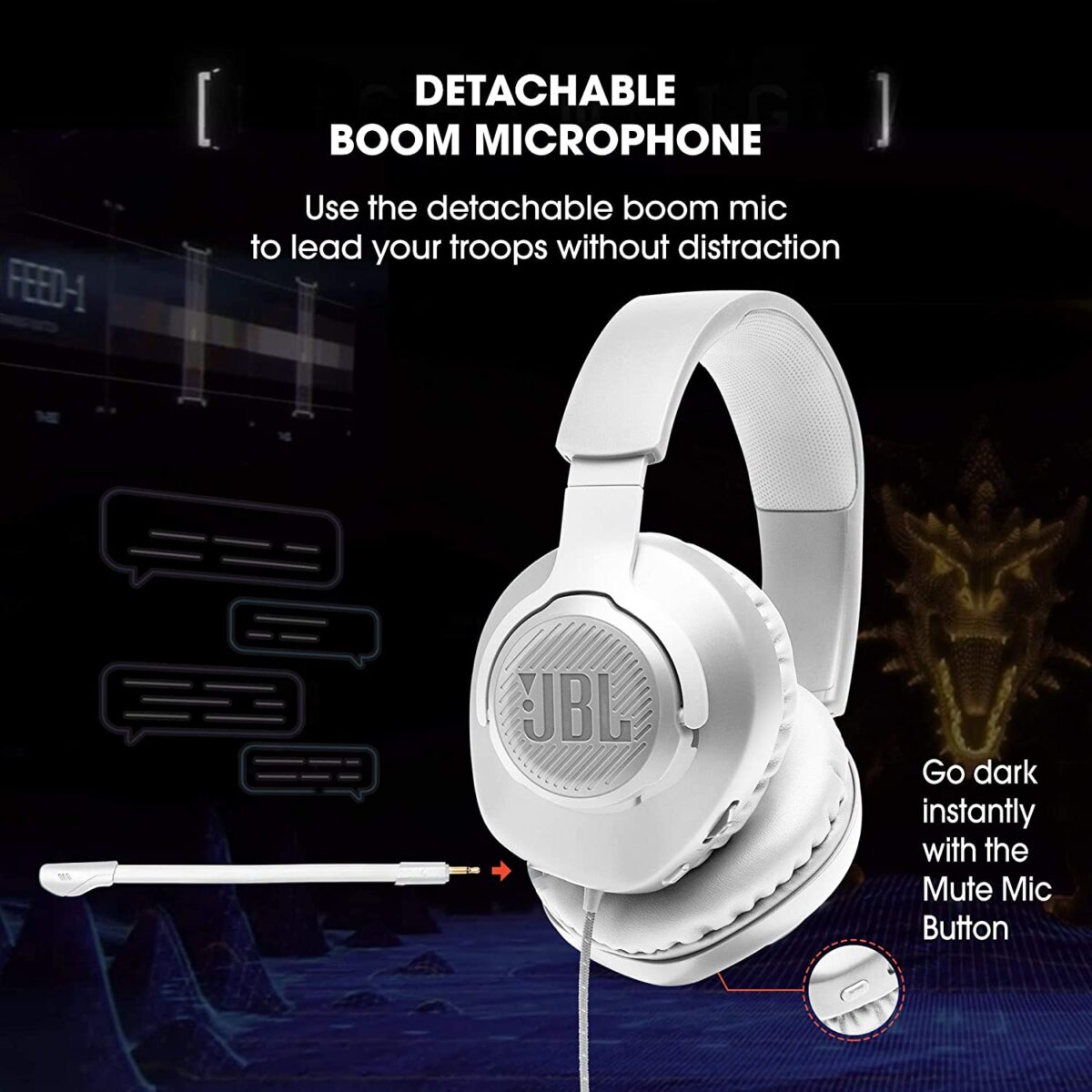JBL Quantum 100 Wired Over-Ear Gaming Headset (White) - Image 4