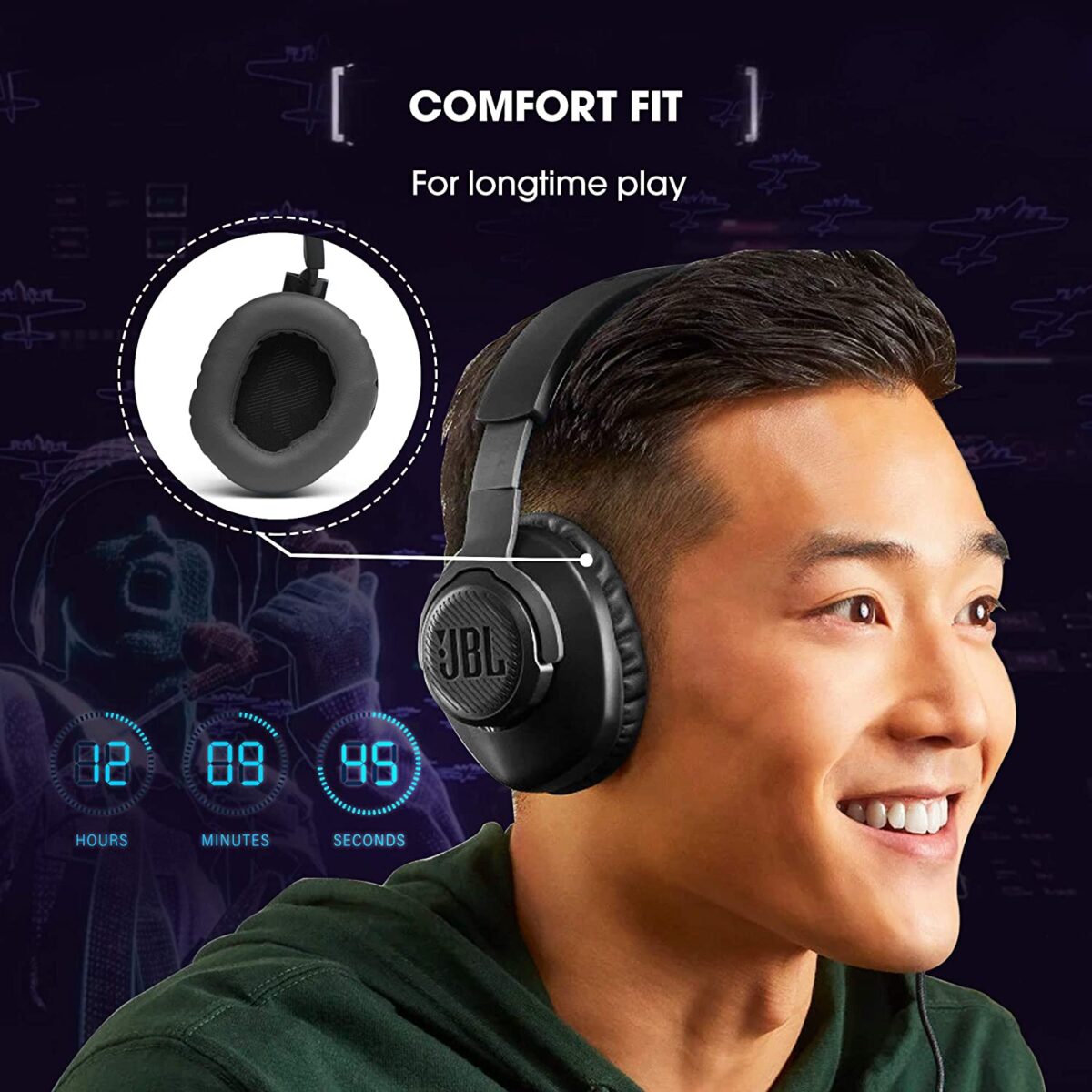 JBL Quantum 100 Wired Over-Ear Gaming Headset (Black) - Image 4