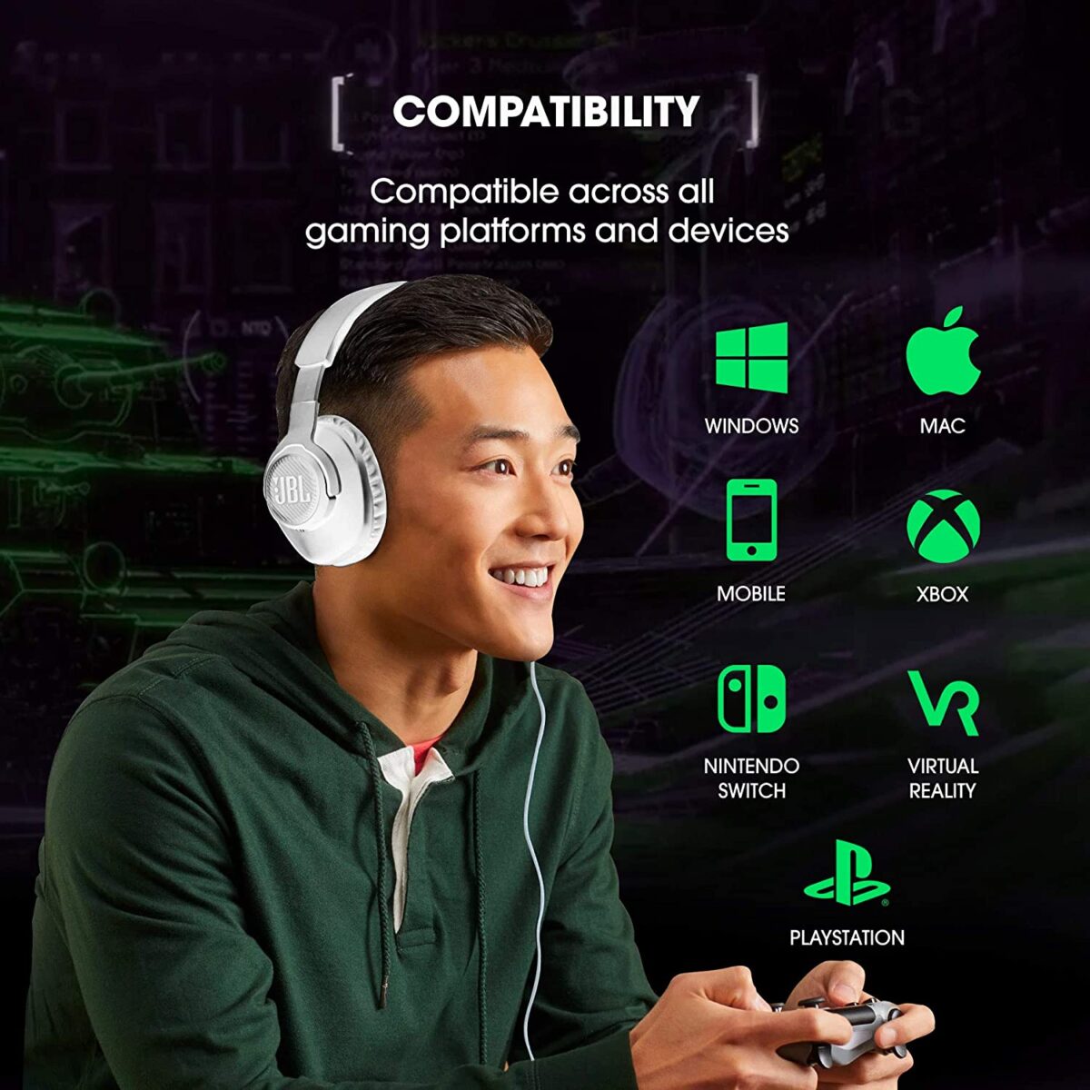 JBL Quantum 100 Wired Over-Ear Gaming Headset (White) - Image 3
