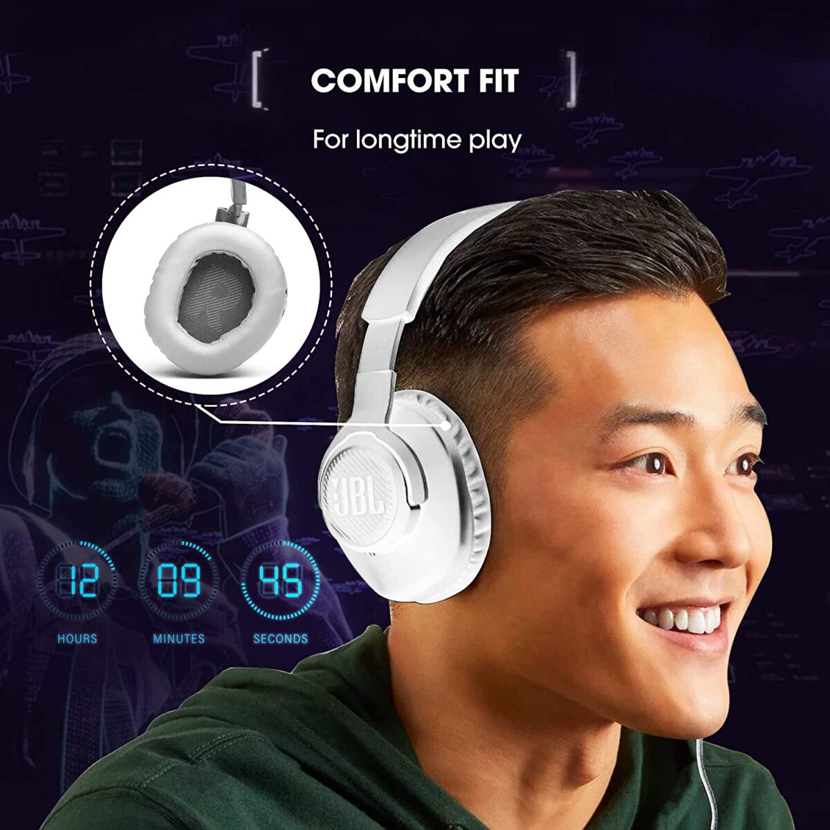 JBL Quantum 100 Wired Over-Ear Gaming Headset (White) - Image 2