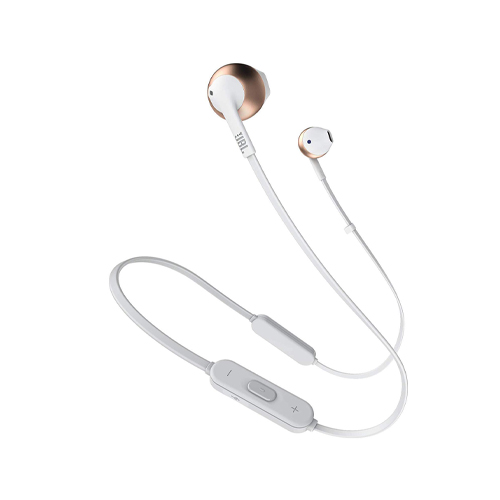 JBL T205BT Pure Bass Wireless Metal Earbud Headphones with Mic (Rose Gold)