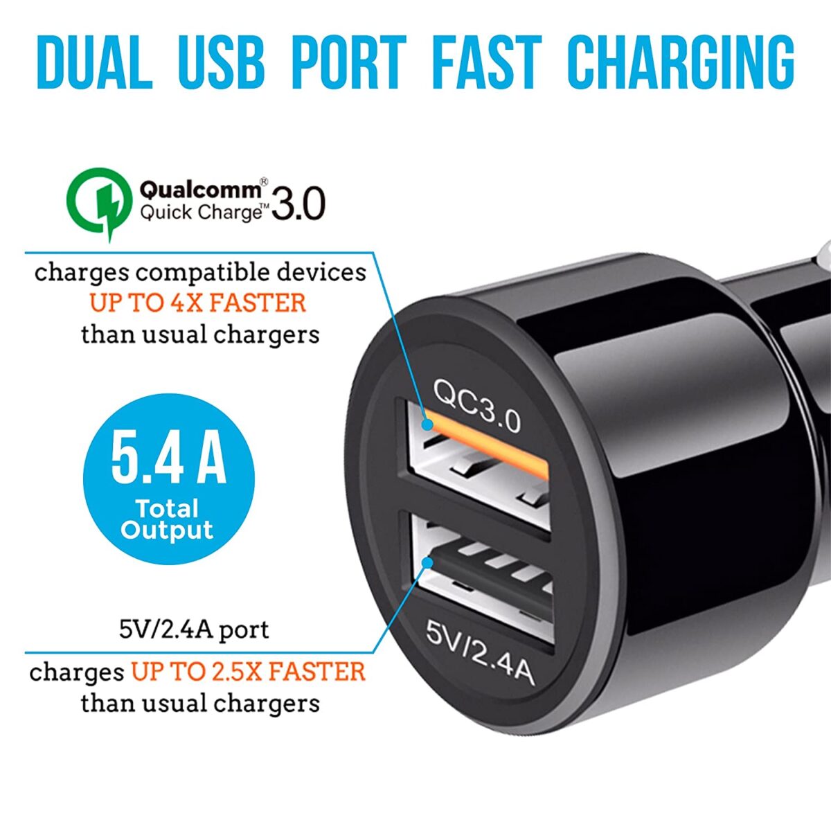 Ambrane 5.4A Dual USB Rapid Car Charger (Black) - Image 6