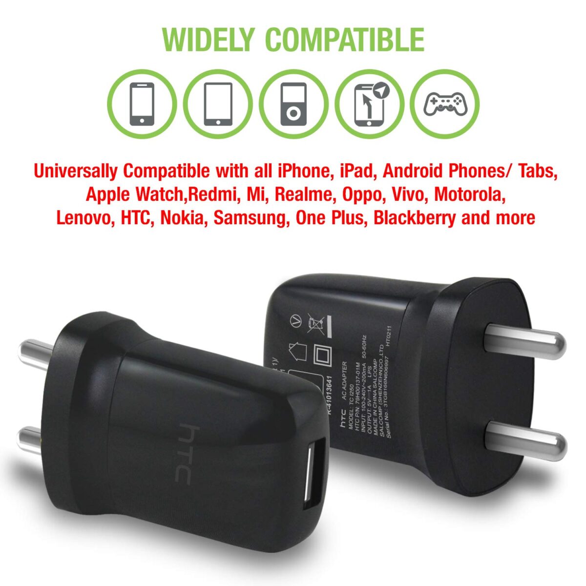 HTC E250 USB Wall Charger for All iPhone, Android, Smart Phones & Tabs - Image 3