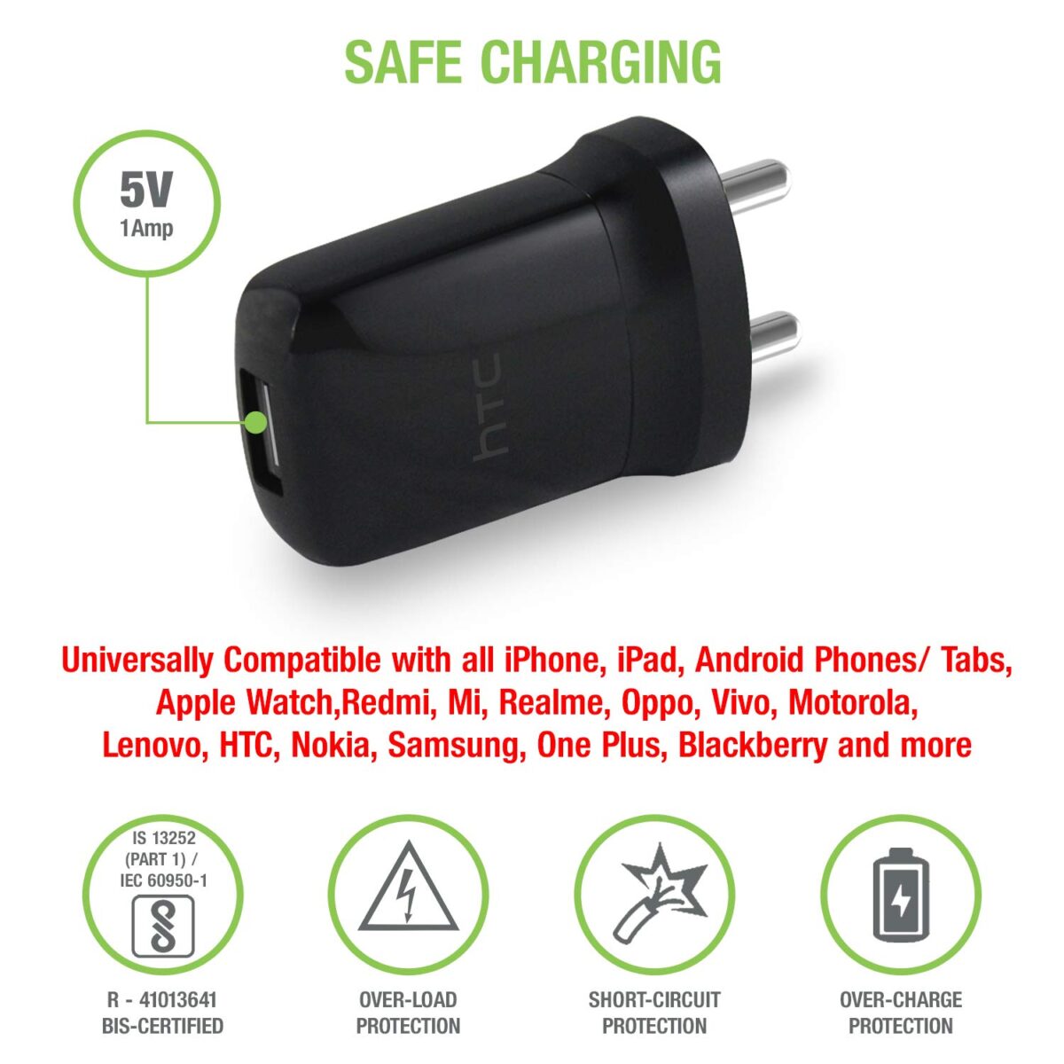 HTC E250 USB Wall Charger for All iPhone, Android, Smart Phones & Tabs - Image 5