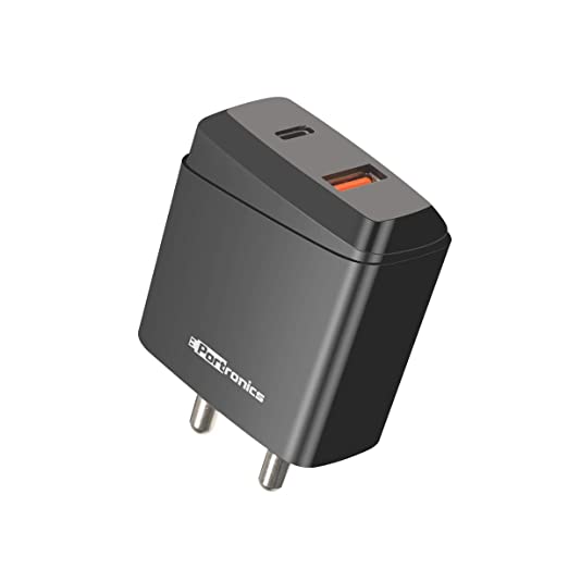 Portronics Adapto 22 Quick Charger USB Wall Adapter  Quick Charging USB Port + 18W PD Output for All iOS & Android Devices (Black)