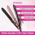 VEGA Keratin 3 in 1 Hair Styler - Straightener (VHSCC-03)Rose Gold - Image 2