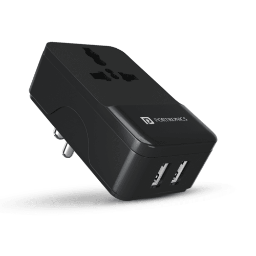 Portronics Adapto III Dual USB Adapter with 1 AC Power Socket (Black)